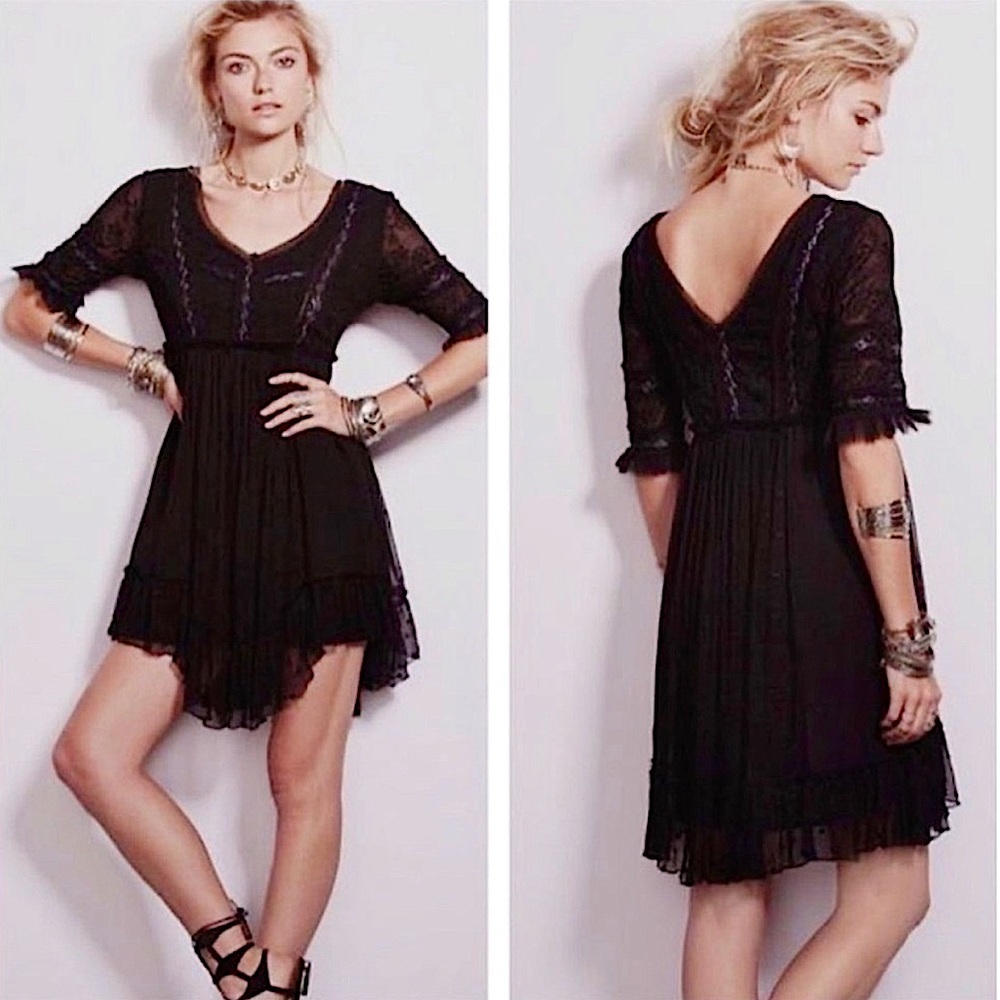 Free People Black Lace Mini Dress